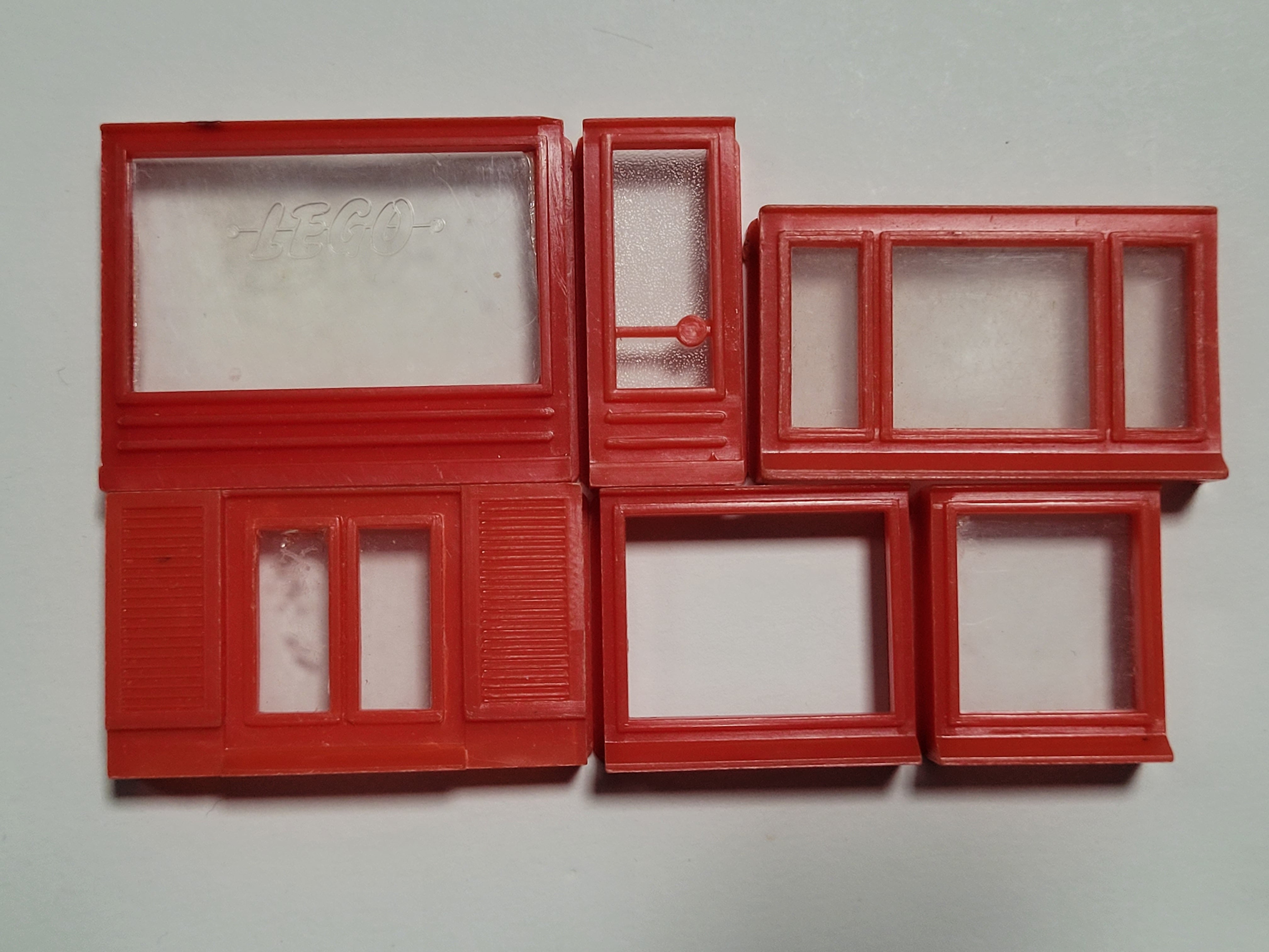 Red tall classic LEGO windows and door with glass